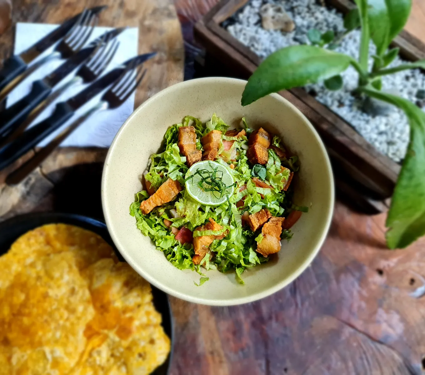 Ensalada servida en el restaurante